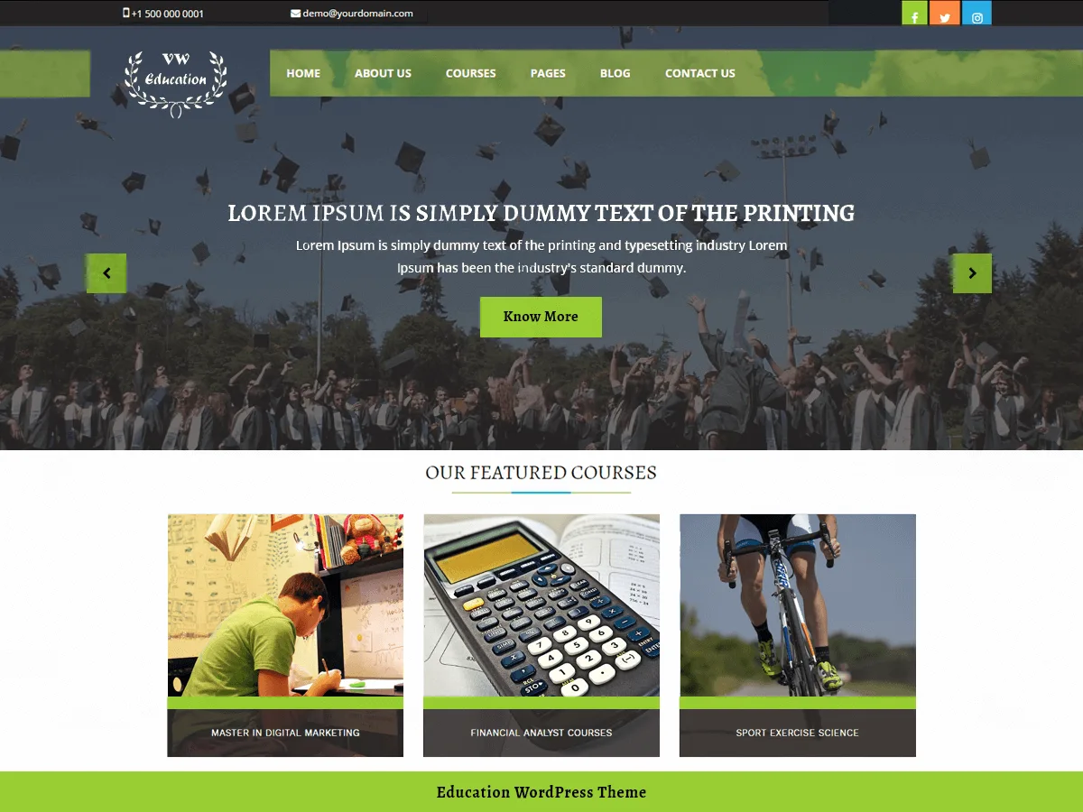 VW Education Lite eğitim web sitesi teması önizlemesi