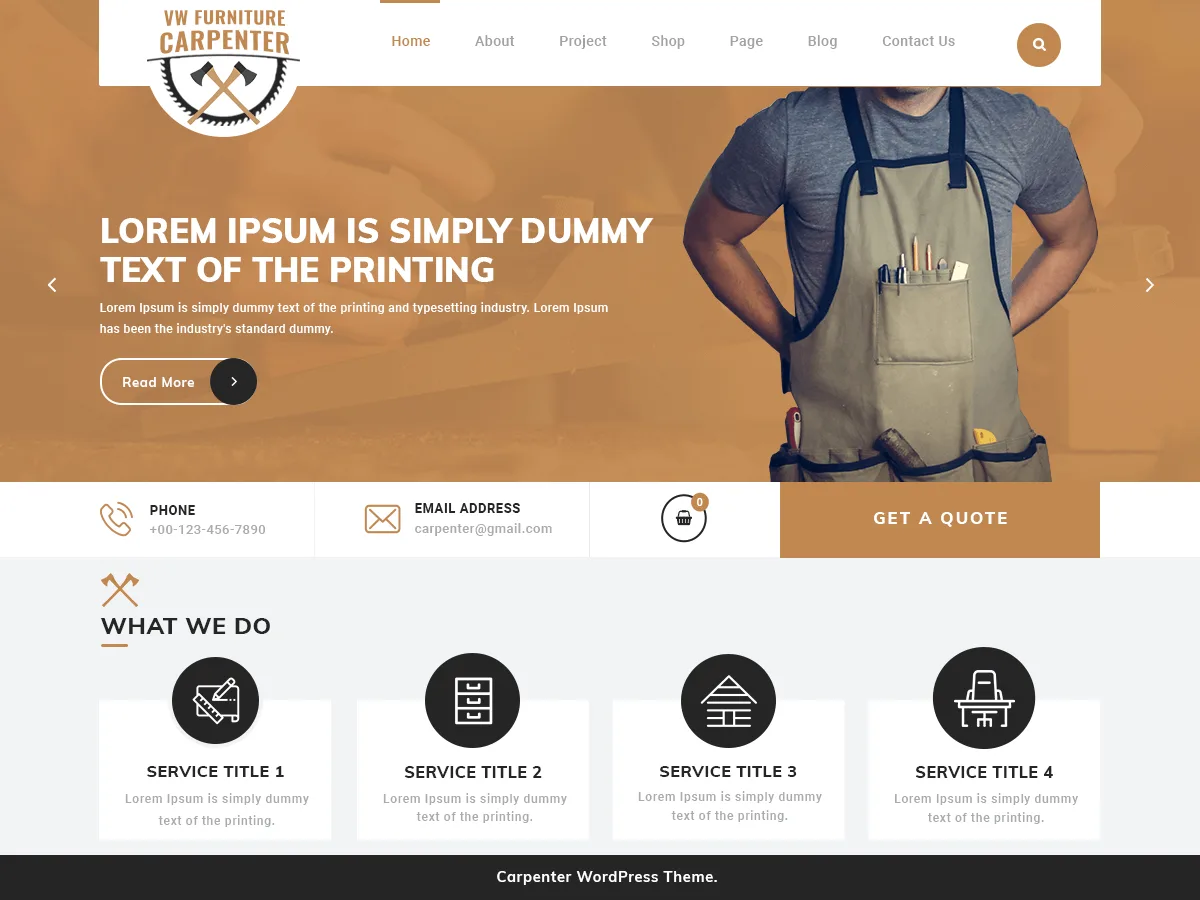 VW Furniture Carpenter web sitesi teması önizlemesi