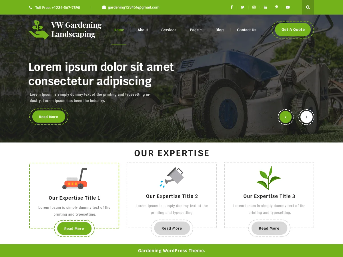 VW Gardening Landscaping web sitesi teması