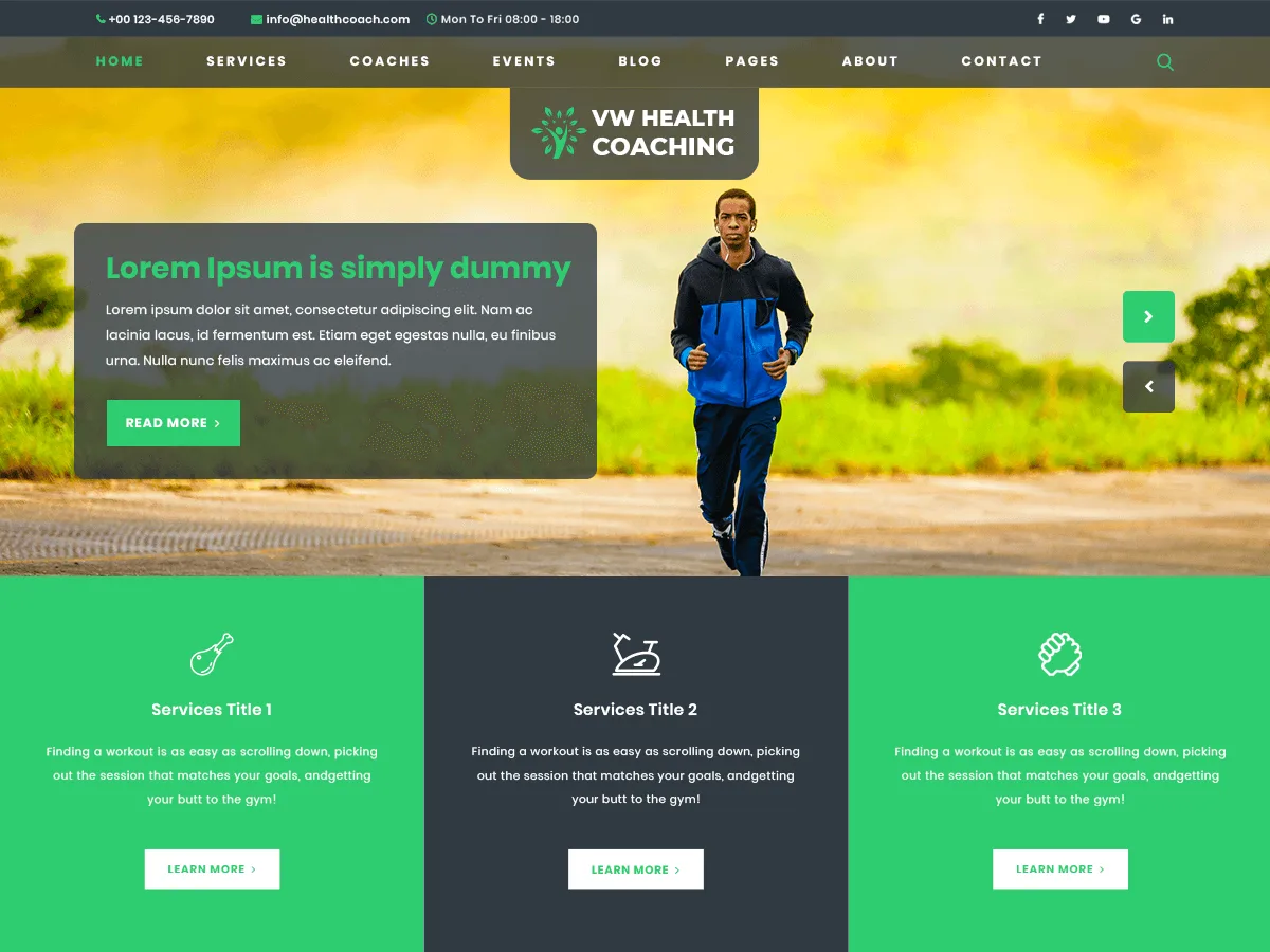 VW Health Coaching web sitesi teması önizlemesi