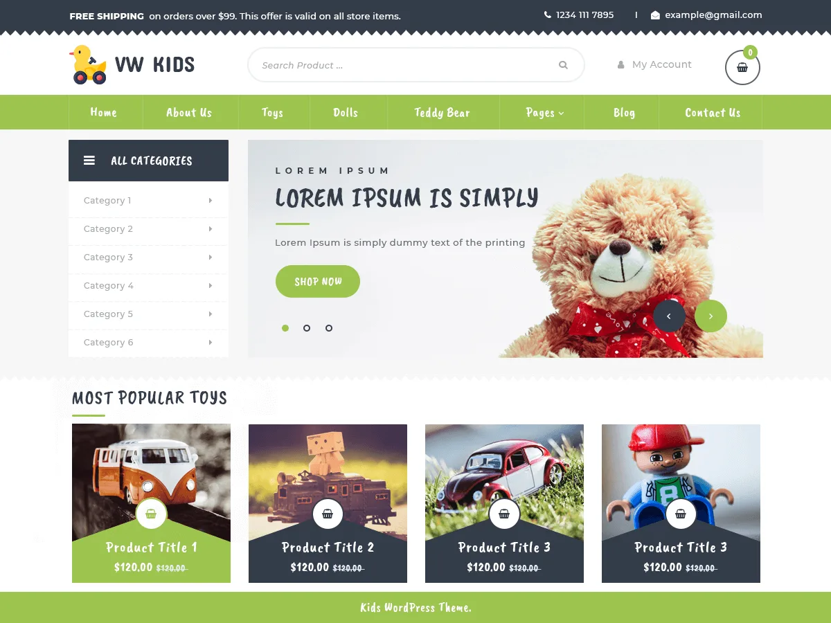 VW Kids web sitesi teması önizlemesi