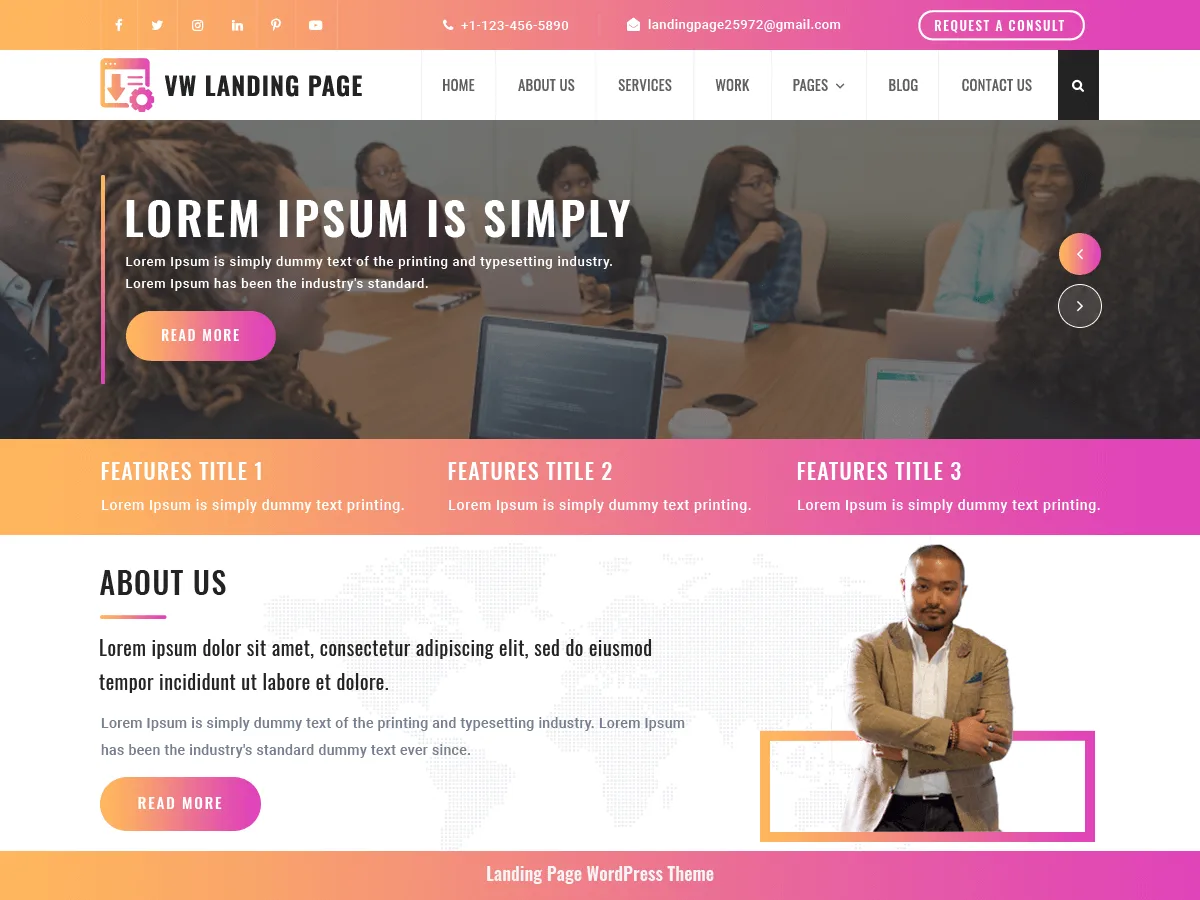 VW Landing Page web sitesi teması önizlemesi
