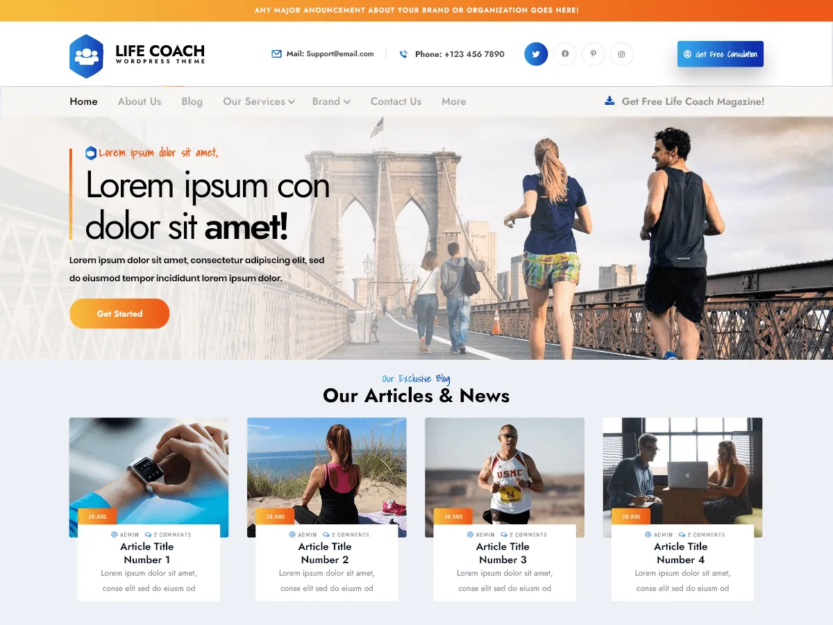 VW Life Coach web sitesi teması önizlemesi