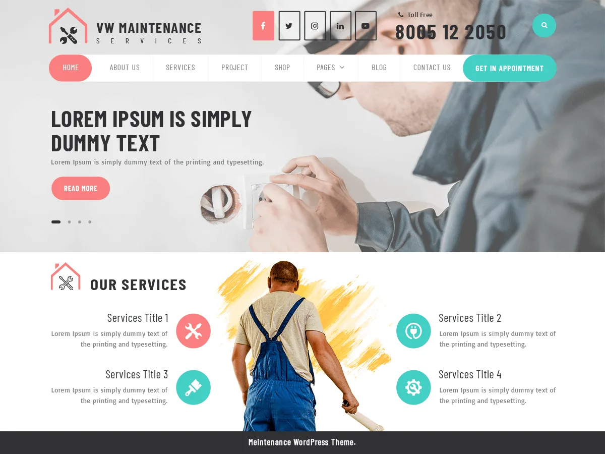 VW Maintenance Services web sitesi teması önizlemesi