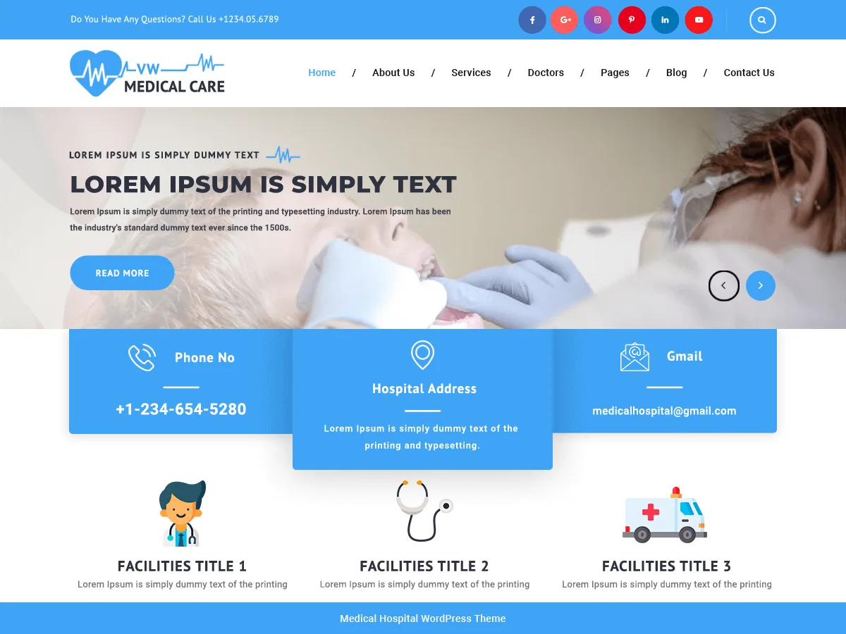 VW Medical Care sağlık web sitesi teması önizlemesi