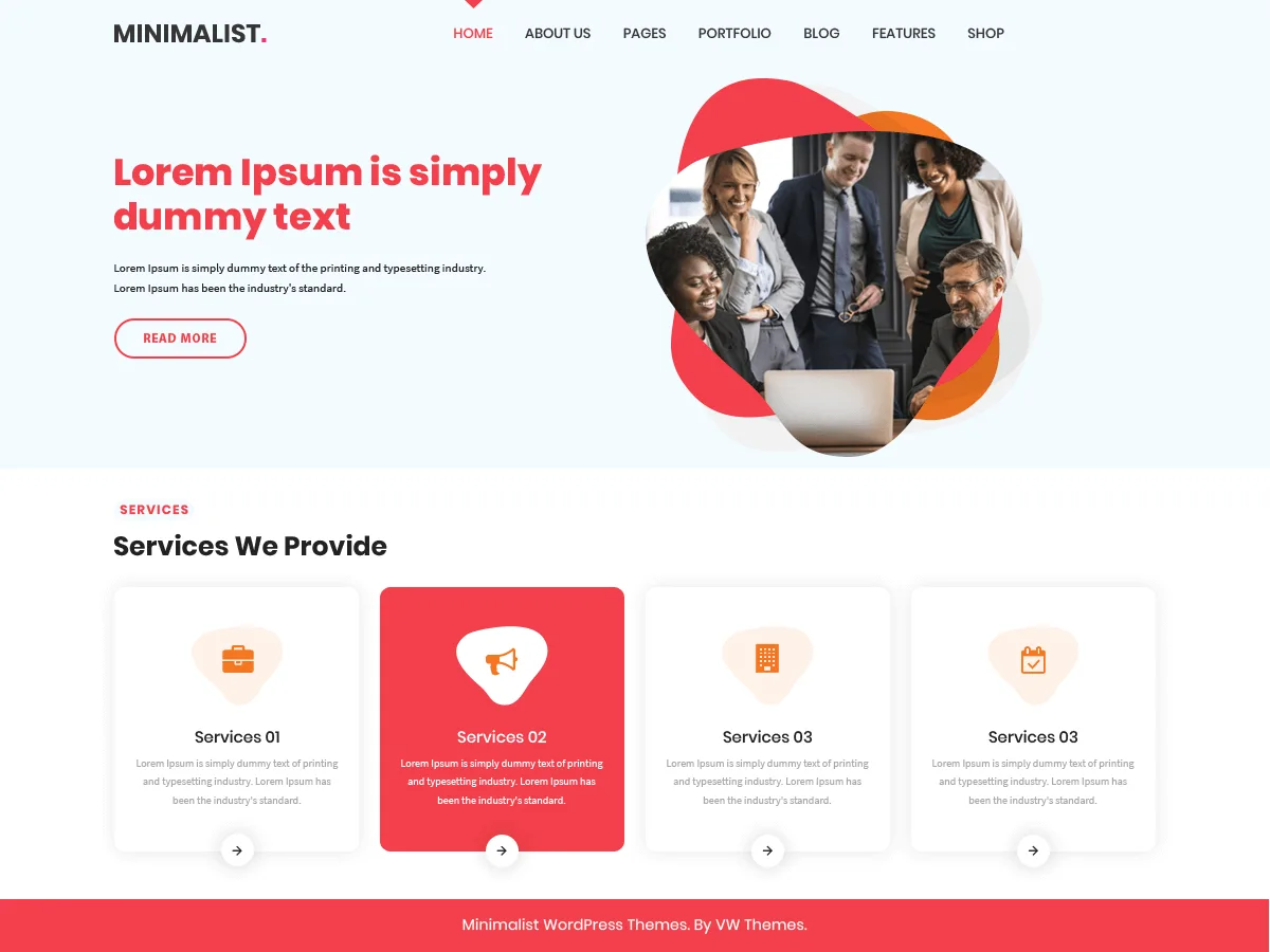 VW Minimalist web sitesi teması önizlemesi