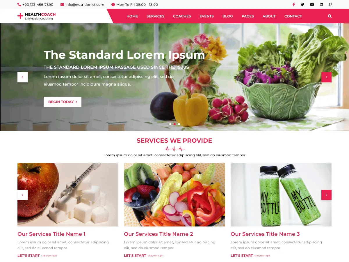 VW Nutritionist Coach web sitesi teması önizlemesi