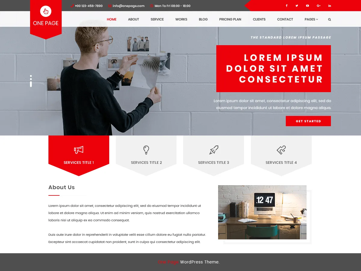 VW One Page web sitesi teması önizlemesi