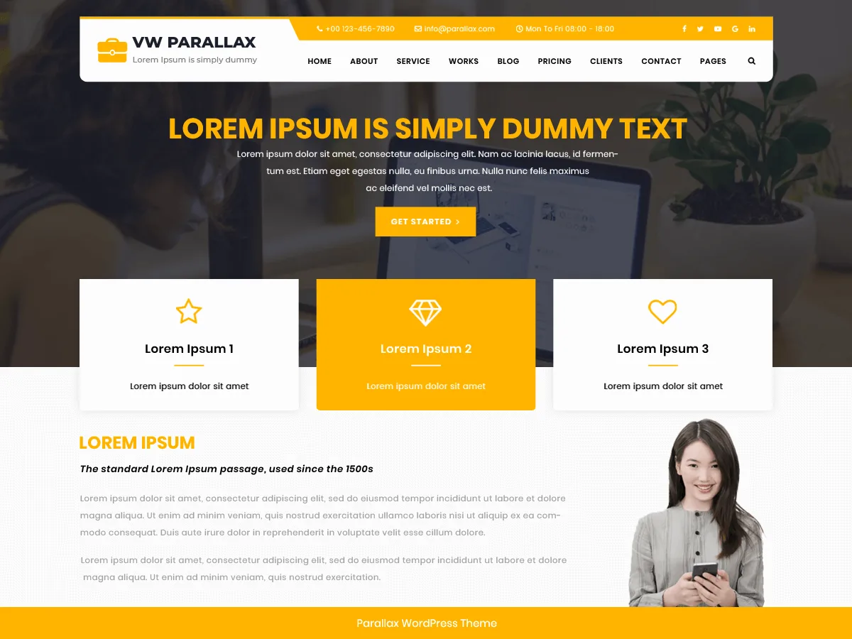 VW Parallax web sitesi teması önizlemesi