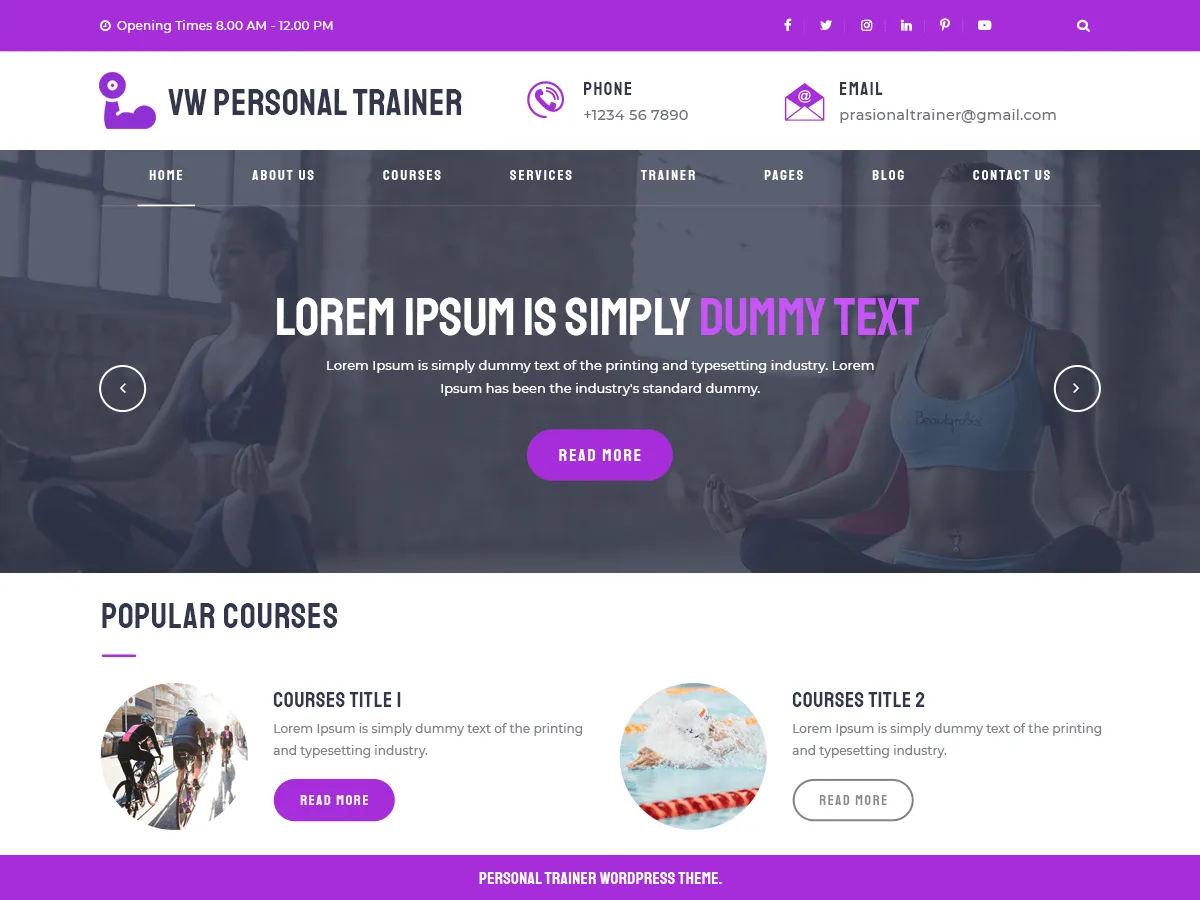 VW Personal Trainer web sitesi teması önizlemesi