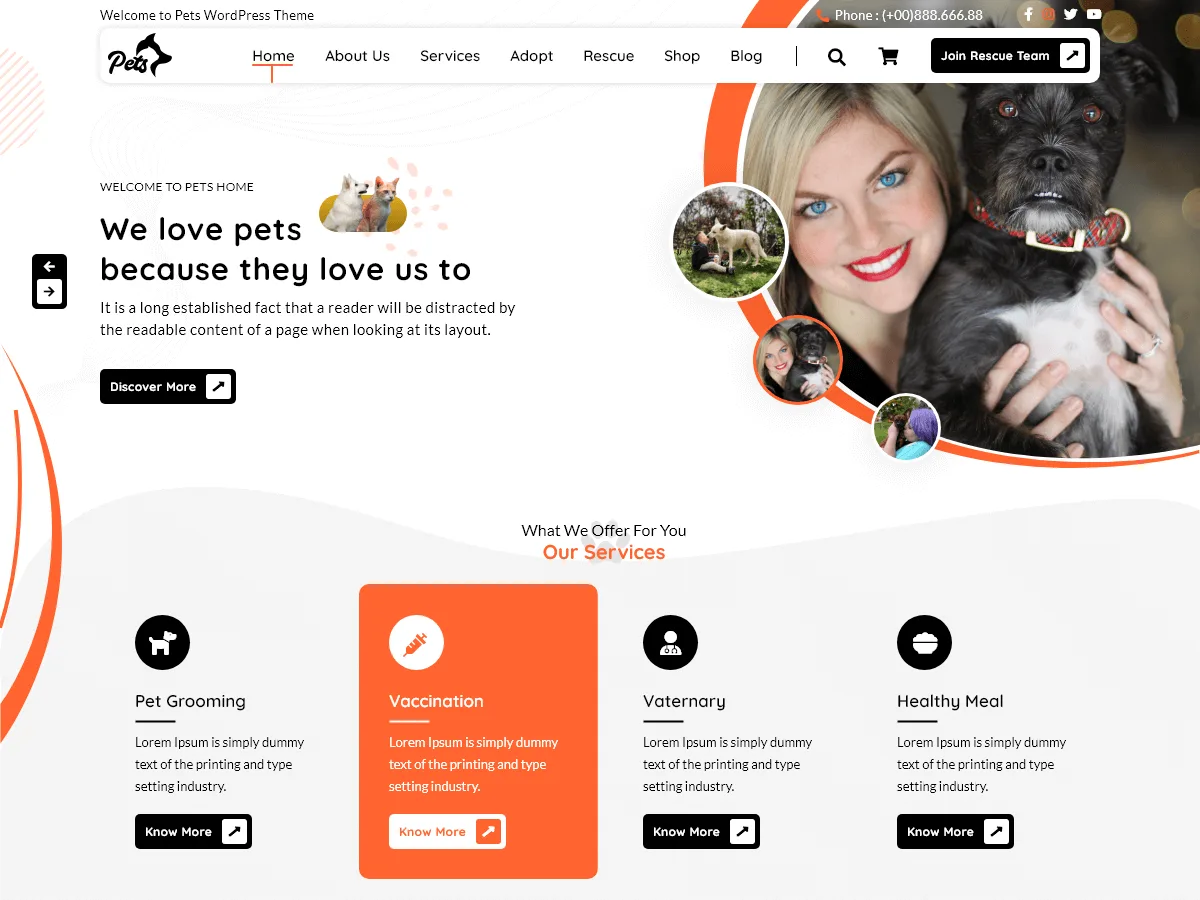 VW Pet Care web sitesi teması önizlemesi