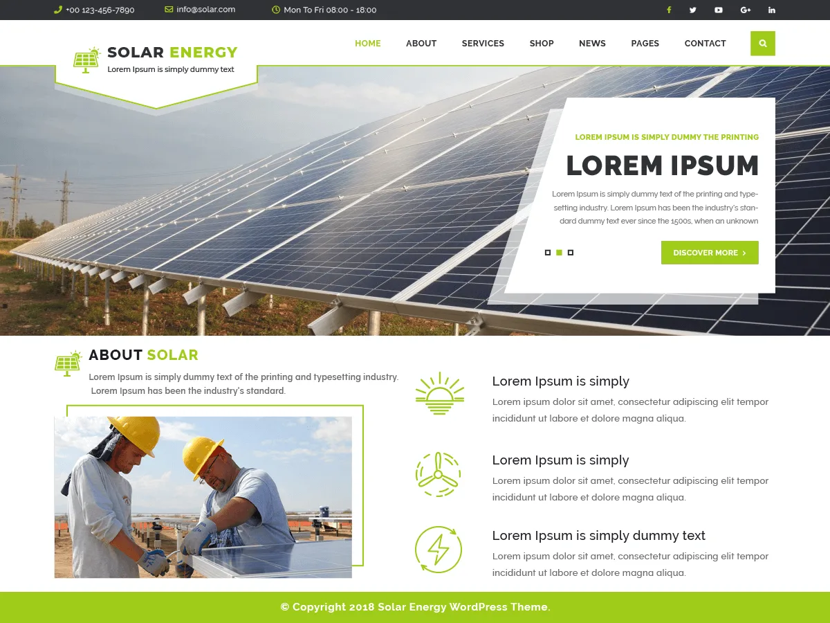 VW Solar Energy web sitesi teması önizlemesi