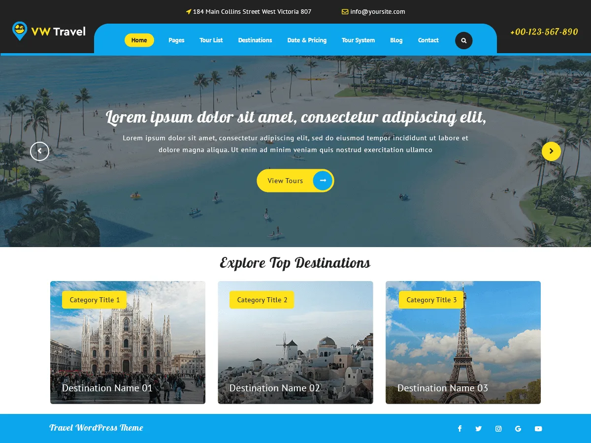 VW Travel web sitesi teması ile seyahat ve turizm web sitesi tasarımı