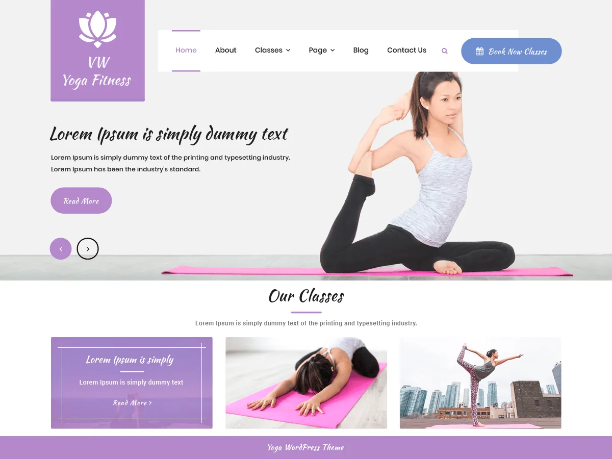 VW Yoga Fitness web sitesi teması önizlemesi