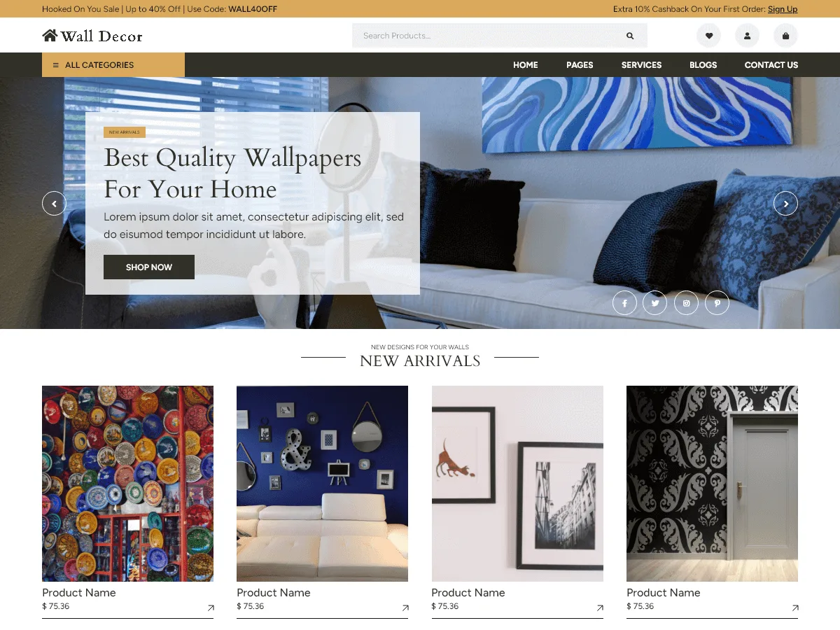 Wall Decor Wallpaper web sitesi teması önizlemesi