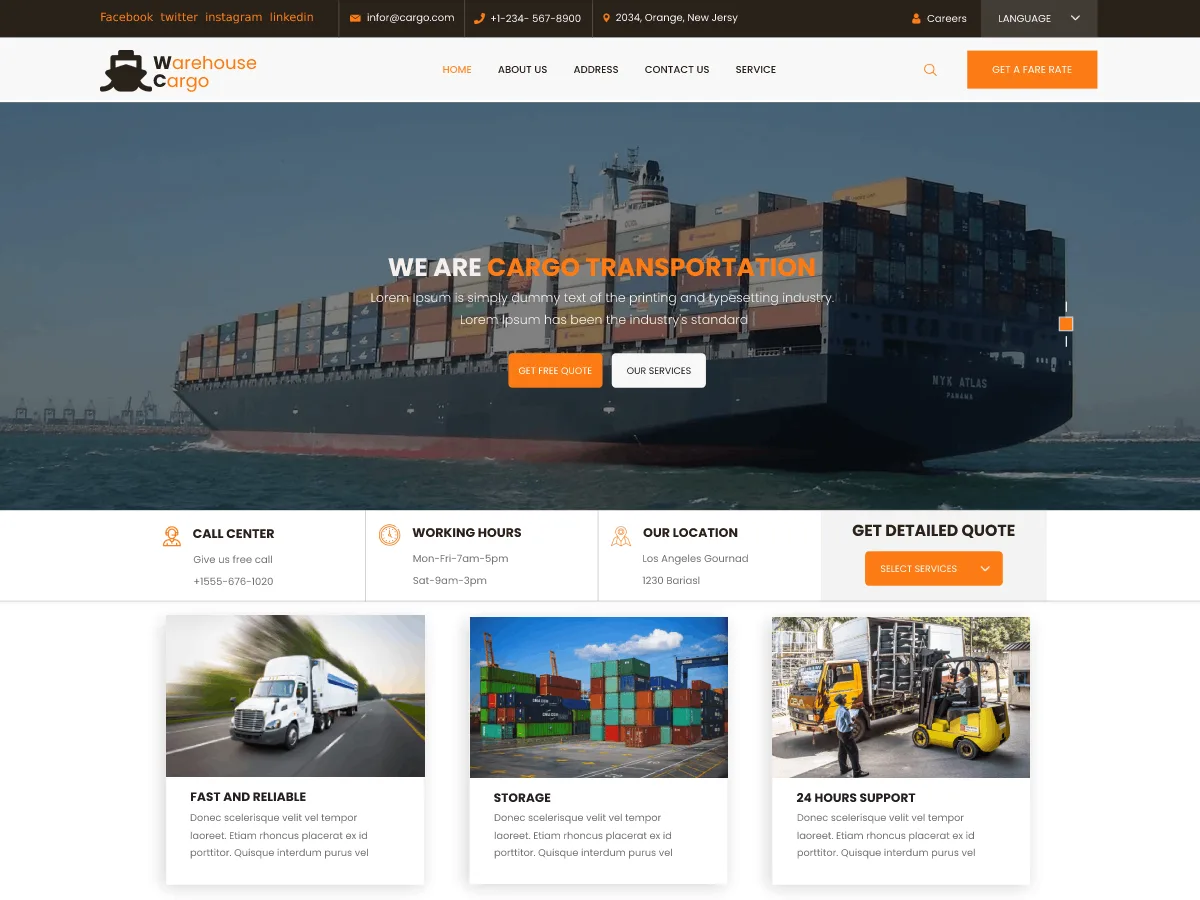 Warehouse Cargo web sitesi teması ile kargo ve lojistik sektörüne yönelik modern bir web sitesi tasarımı