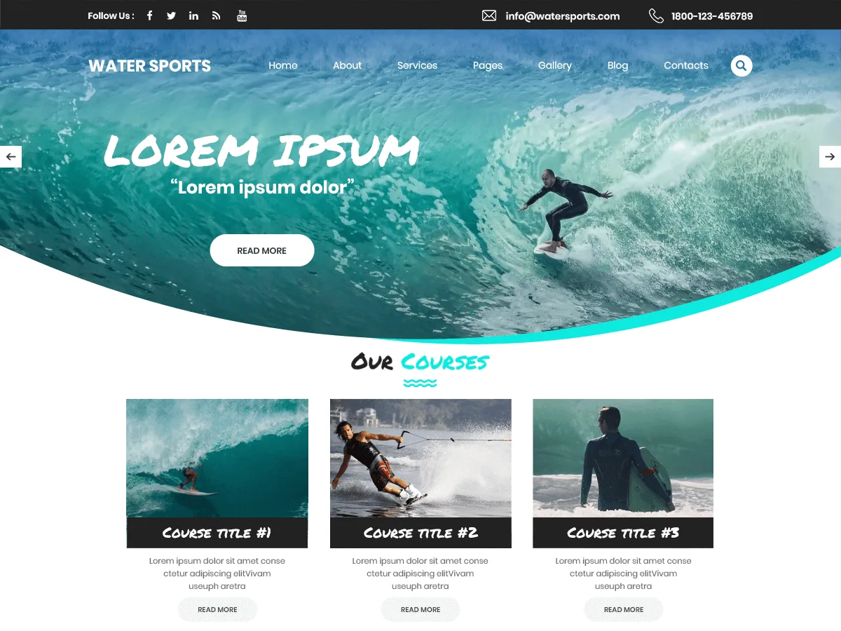 Water Sports Club web sitesi teması önizlemesi