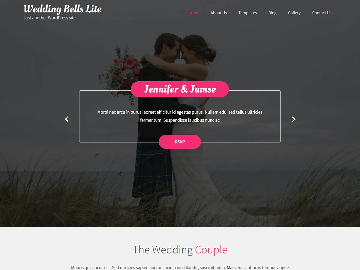 Wedding Bells Lite düğün web sitesi teması önizlemesi