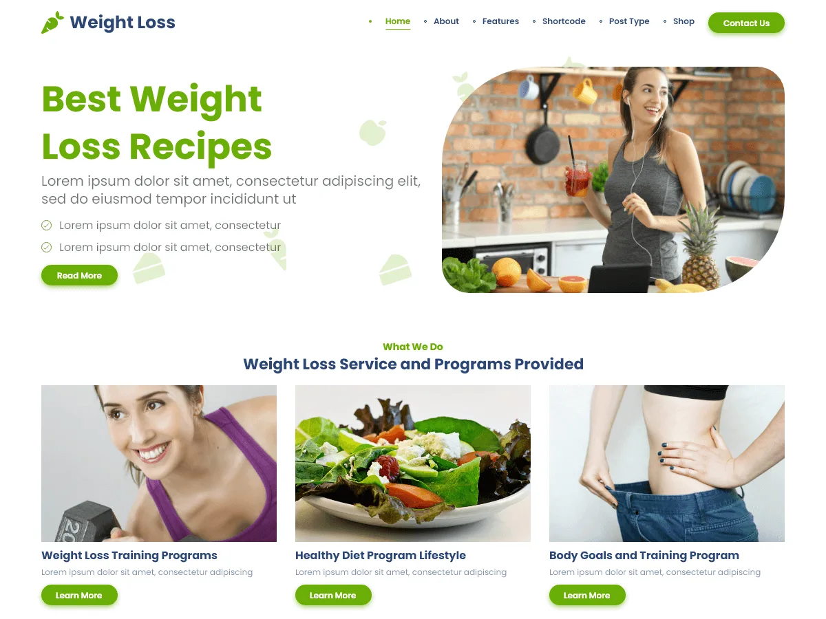 Weight Loss web sitesi teması görseli