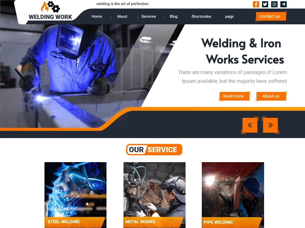 Welding Work web sitesi teması önizlemesi