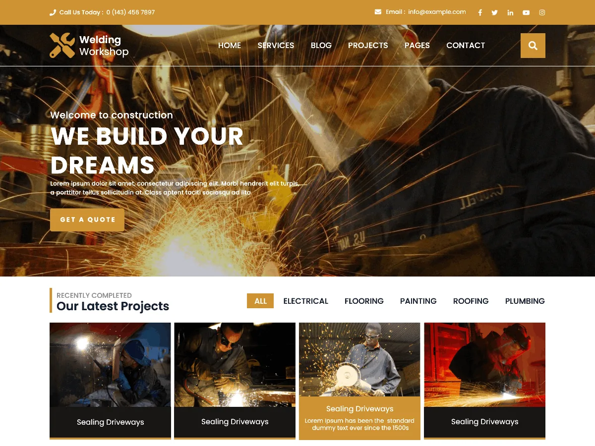 Welding Workshop web sitesi teması önizlemesi
