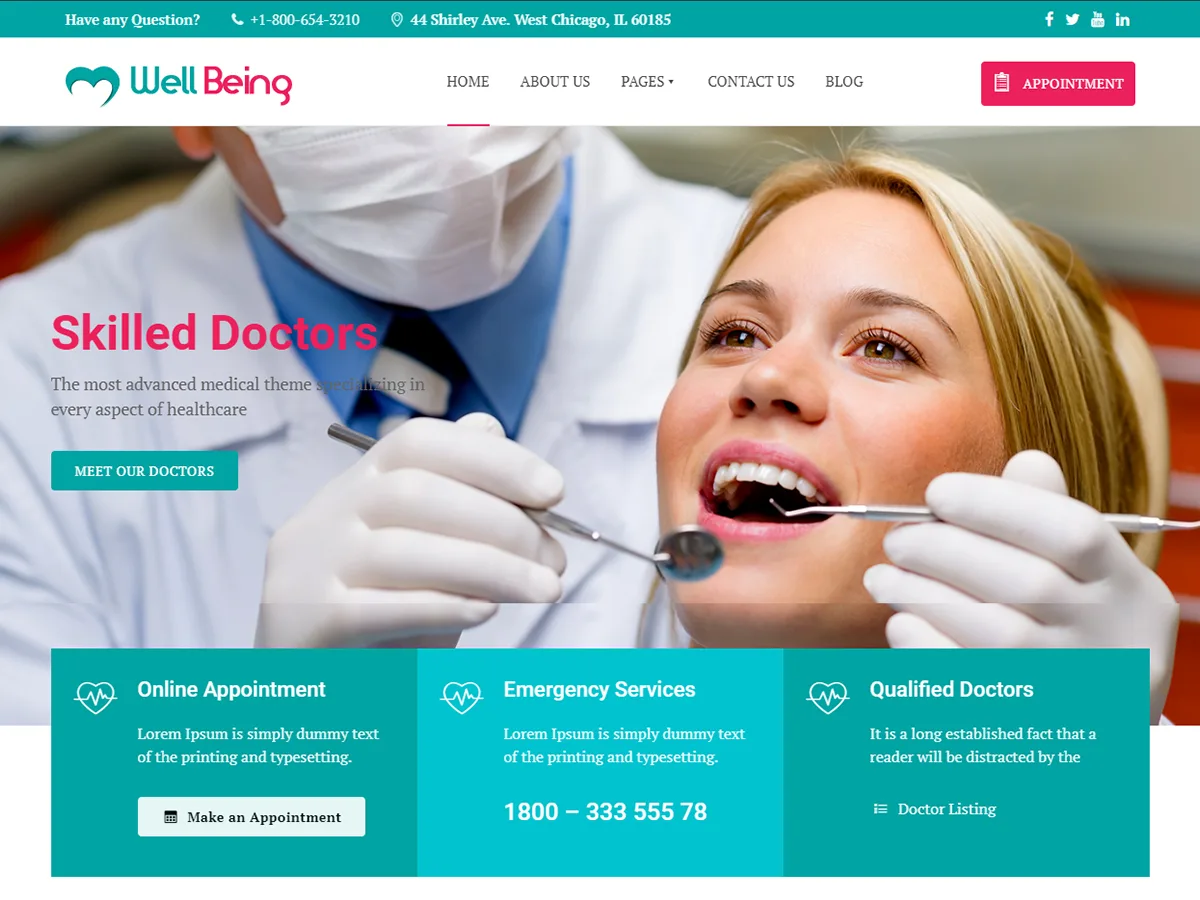 Wellbeing Hospital web sitesi teması önizlemesi