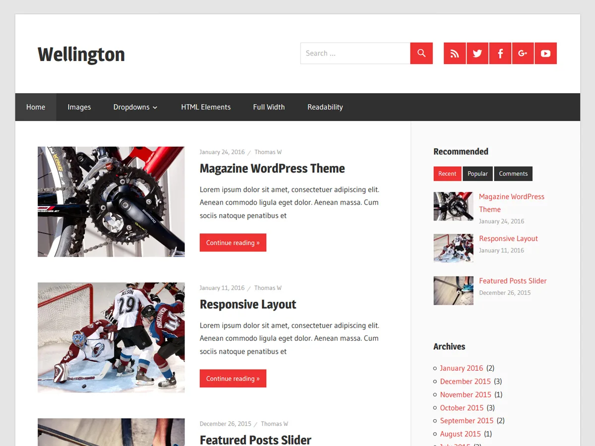 Wellington web sitesi temasının önizlemesi
