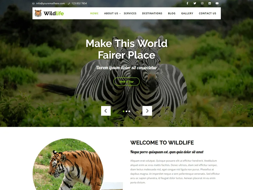 Wildlife Lite web sitesi teması önizlemesi