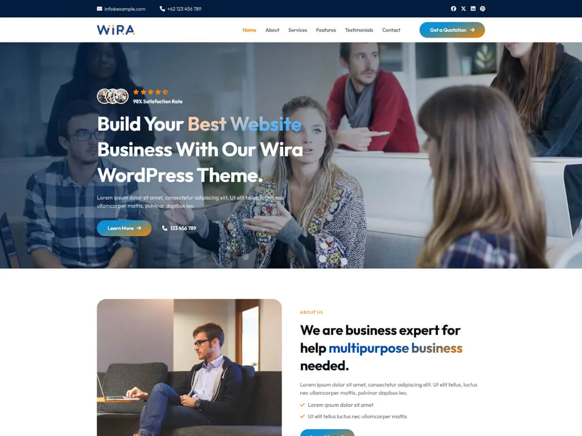 Wira web sitesi teması ile modern ve hızlı bir kurumsal web sitesi