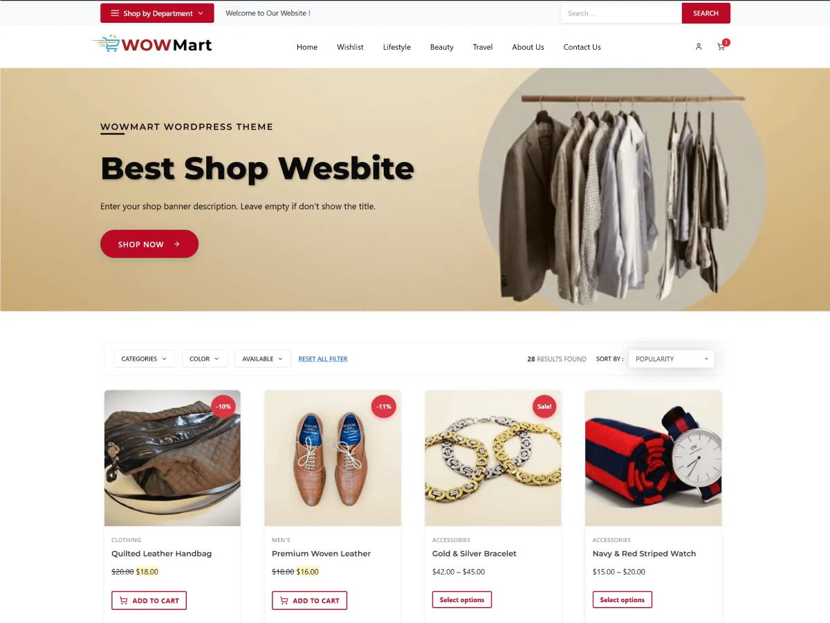 WowMart web sitesi teması ile oluşturulmuş örnek bir online mağaza görünümü