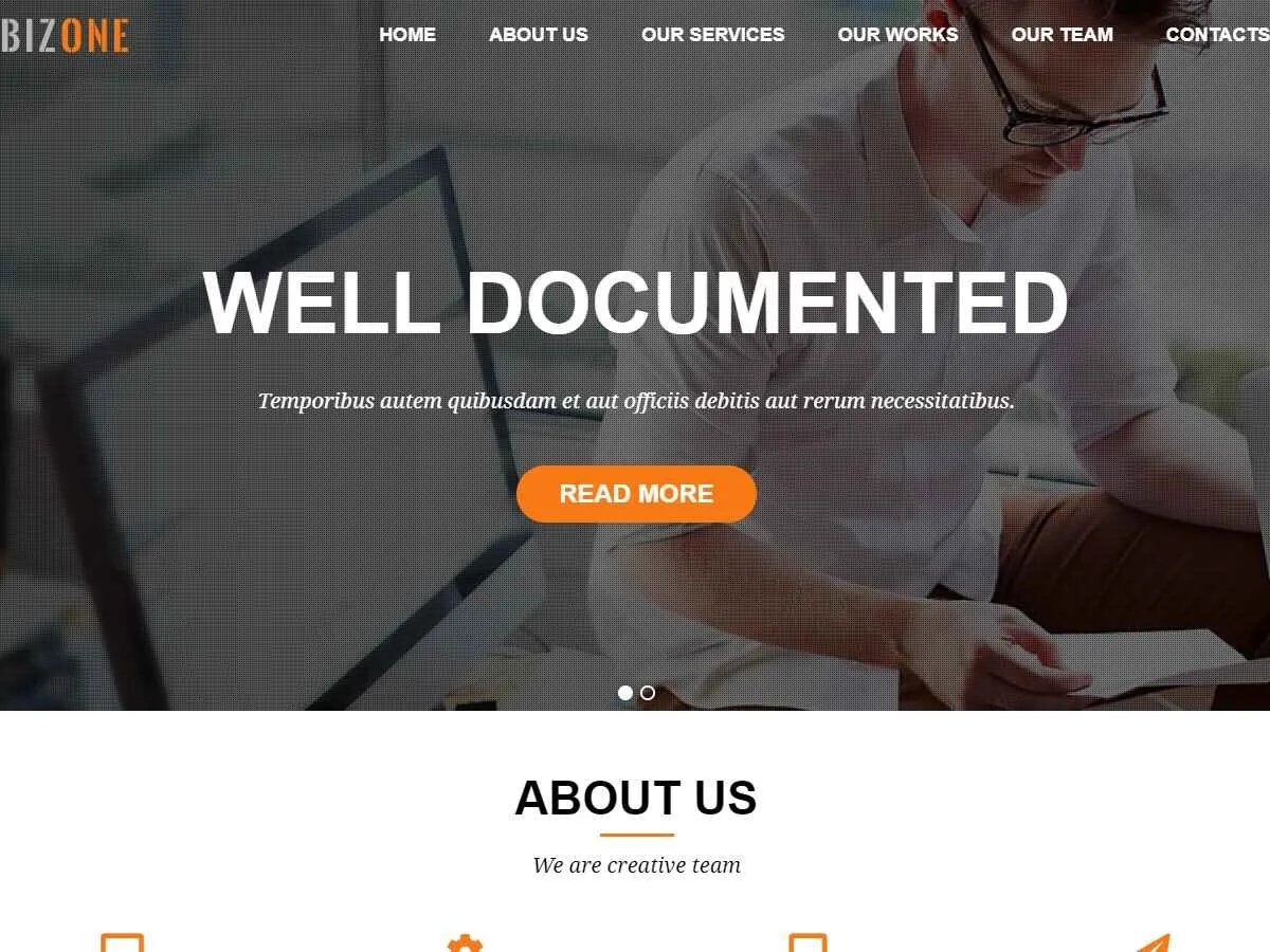BizOne web sitesi teması özellikleri