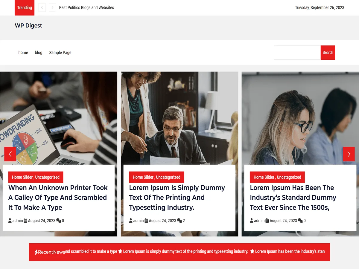 WP Digest web sitesi teması önizlemesi
