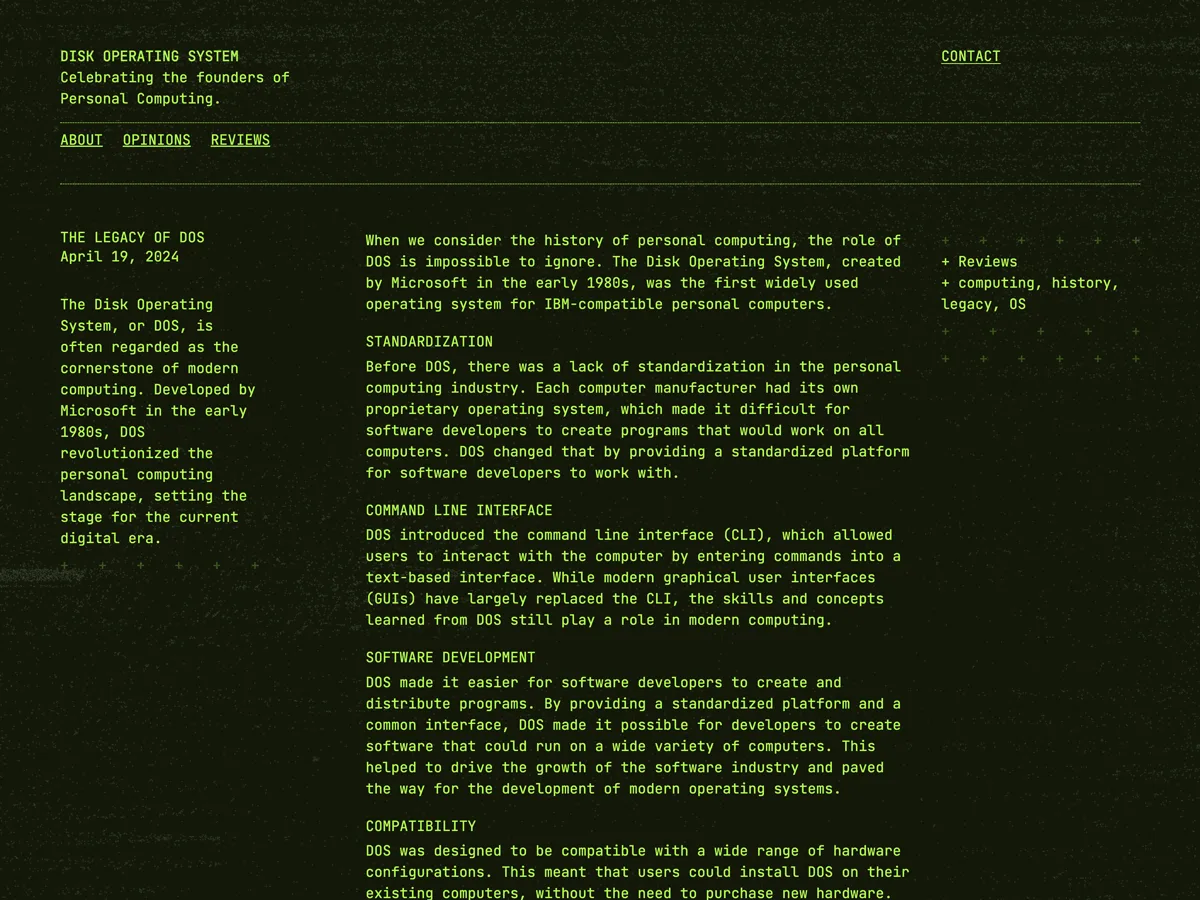 WP-DOS nostaljik blog teması önizlemesi