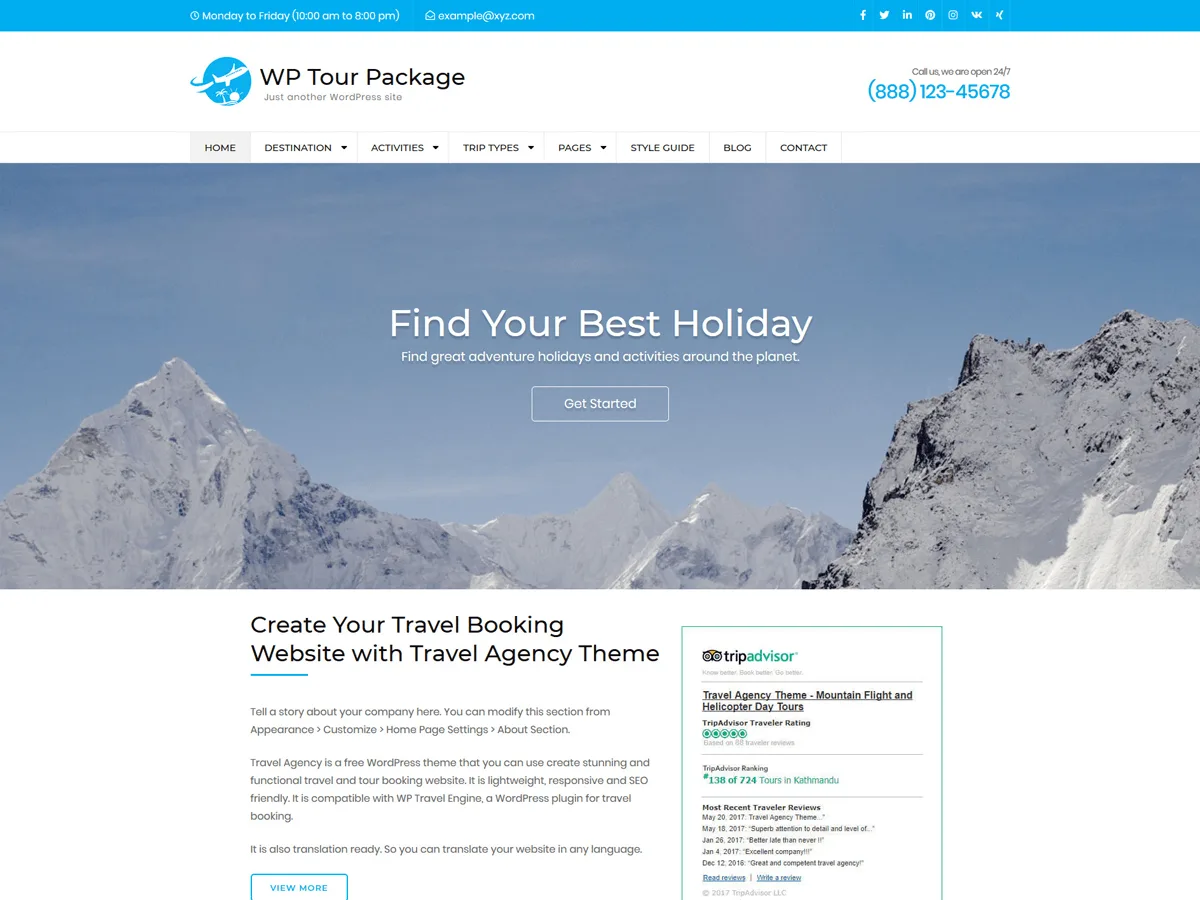 WP Tour Package web sitesi teması ile tur rezervasyon sitesi görünümü
