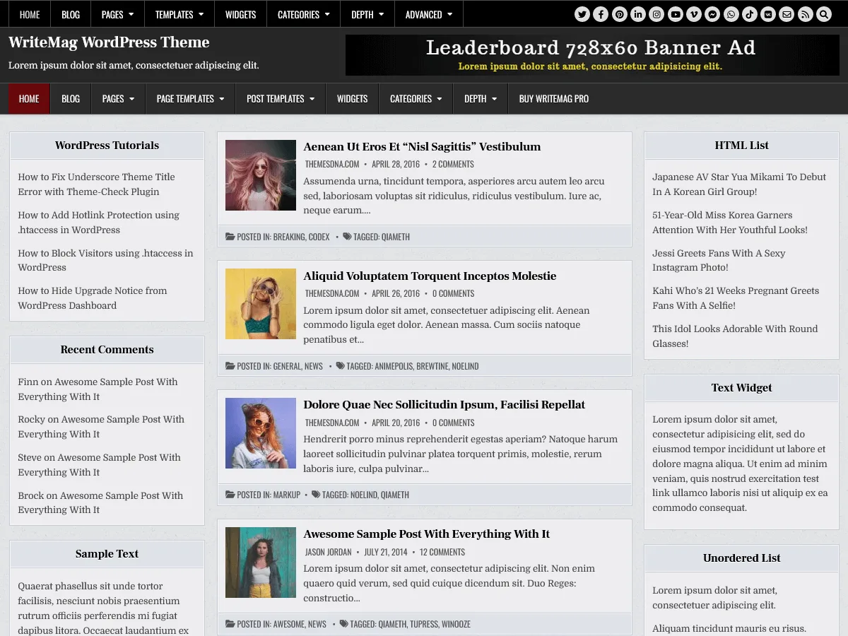 WriteMag web sitesi teması önizlemesi