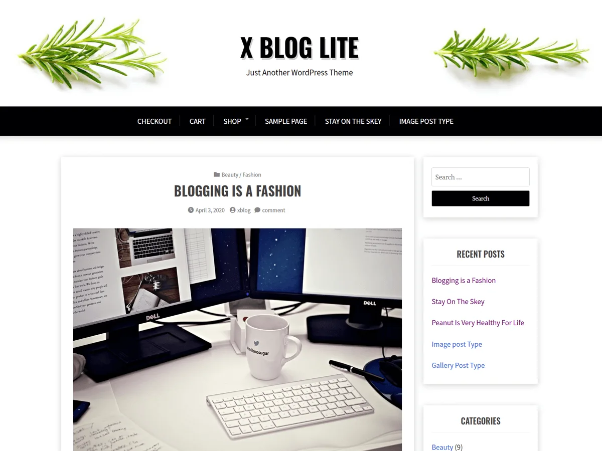 X Blog Lite web sitesi teması önizlemesi