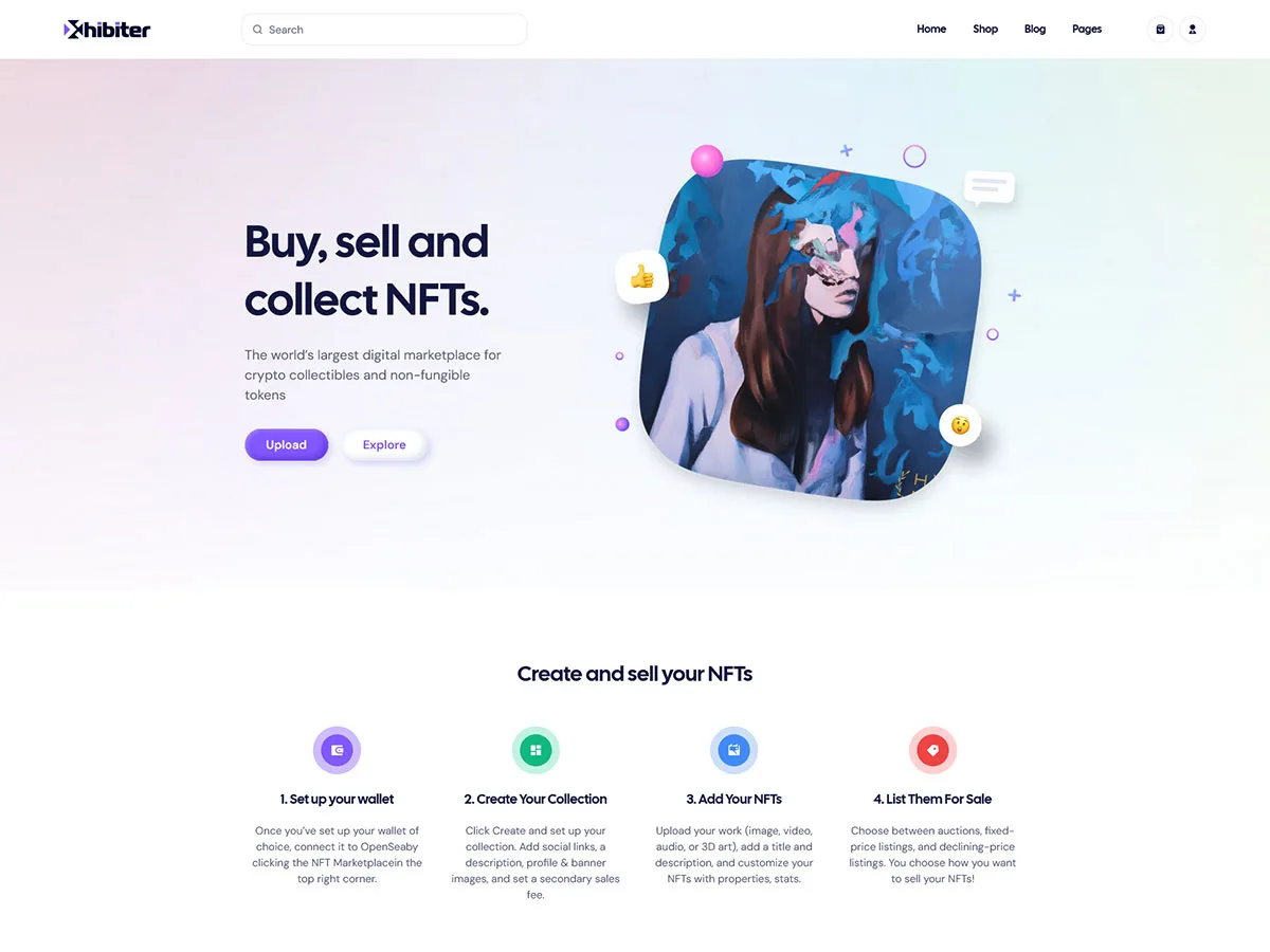 Xhibiter web sitesi teması ile NFT pazar yeri tasarımı