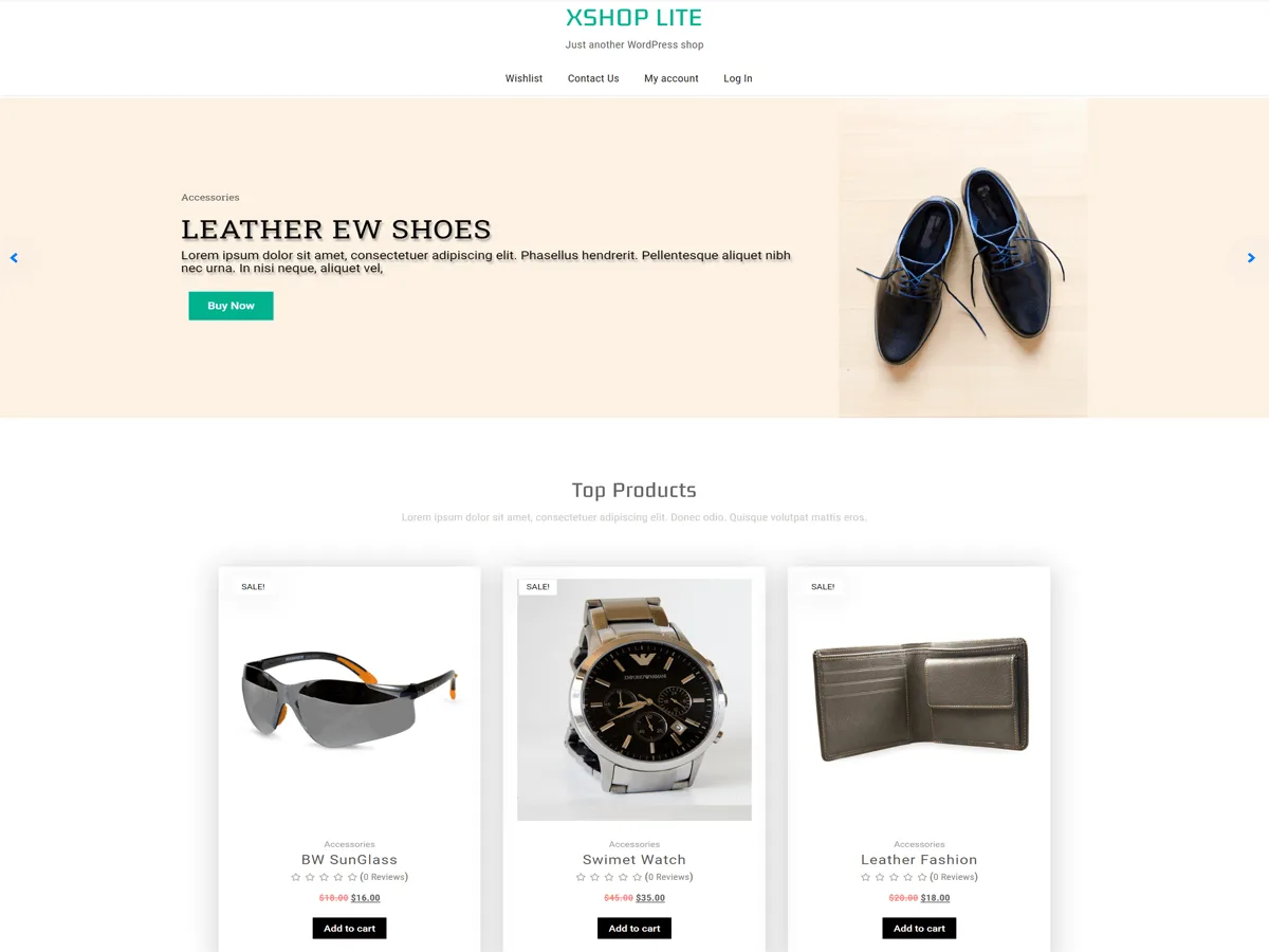 XShop Lite web sitesi teması önizlemesi