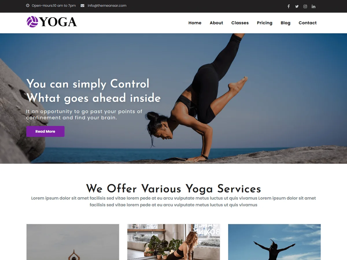 Yoga web sitesi teması önizlemesi