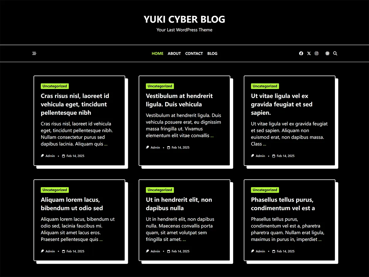 Yuki Cyber Blog web sitesi teması önizlemesi