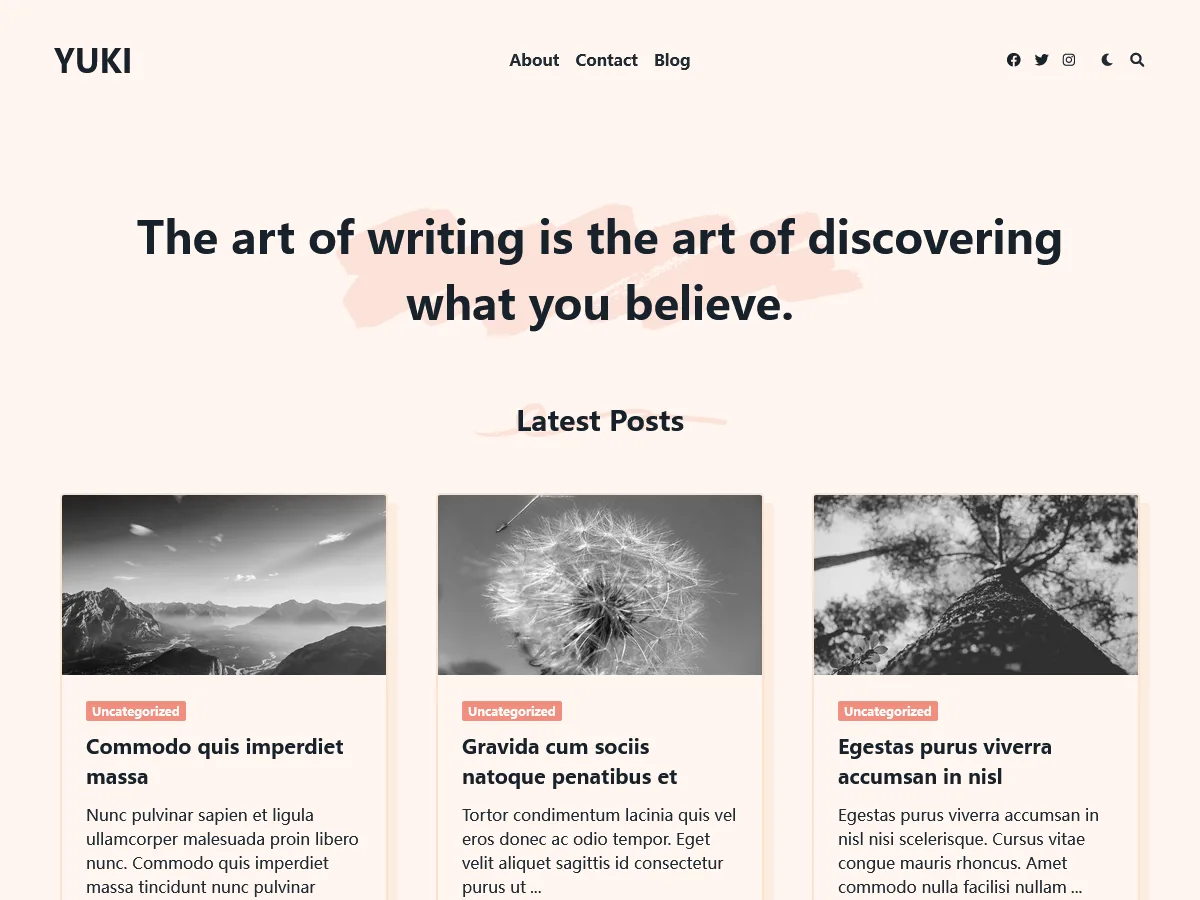 Yuki Elegant web sitesi teması önizlemesi