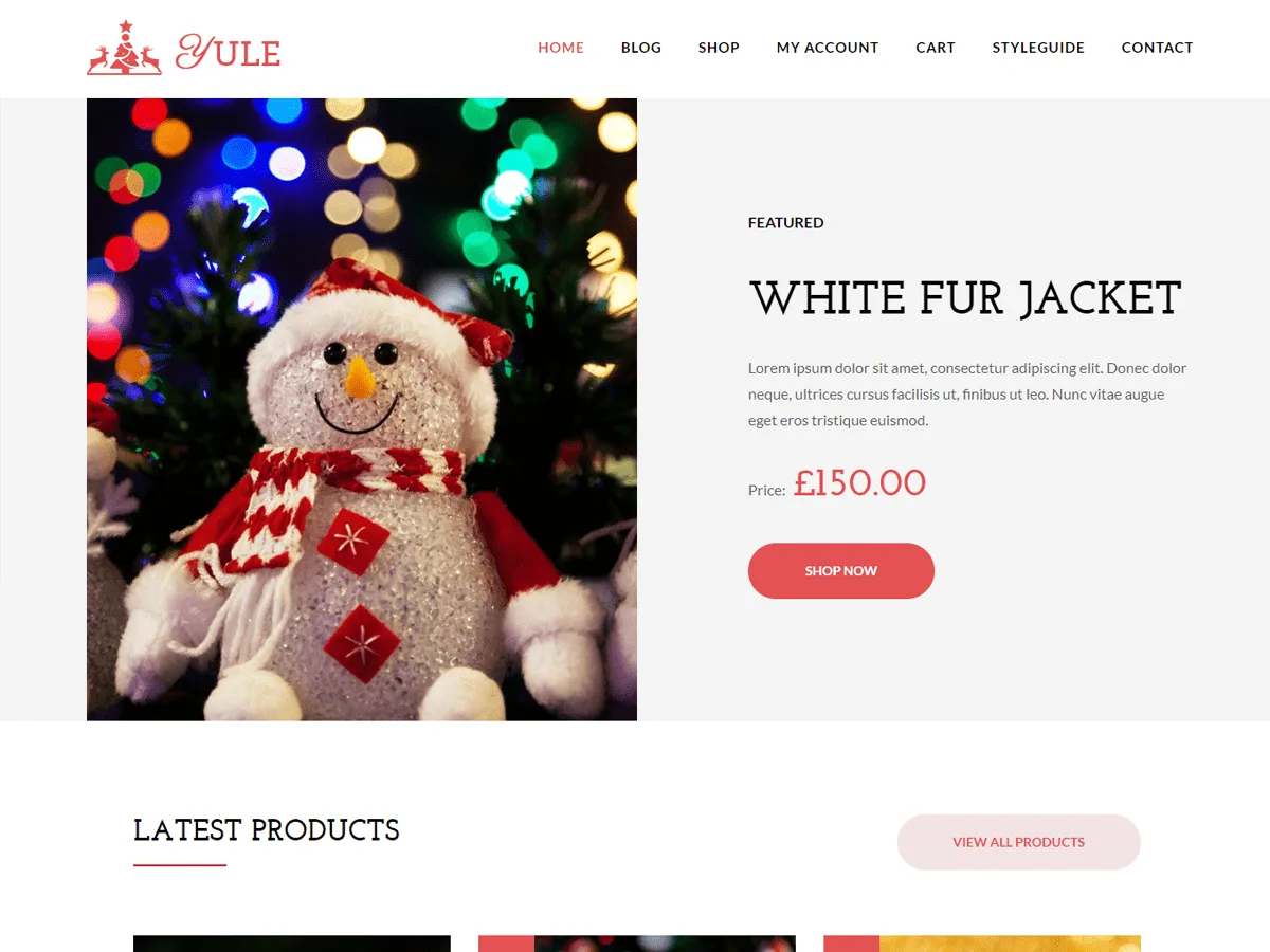 Yule web sitesi teması ile festival e-ticaret sitesi görünümü