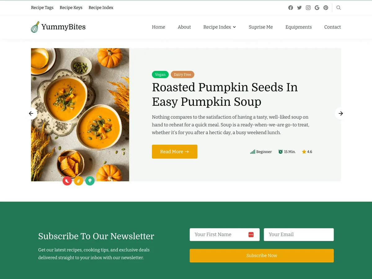 Yummy Bites web sitesi teması örneği