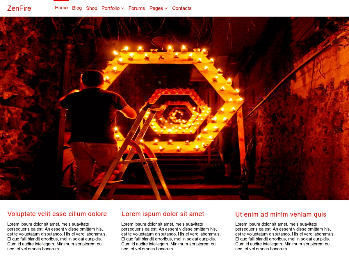 ZenFire web sitesi teması önizlemesi