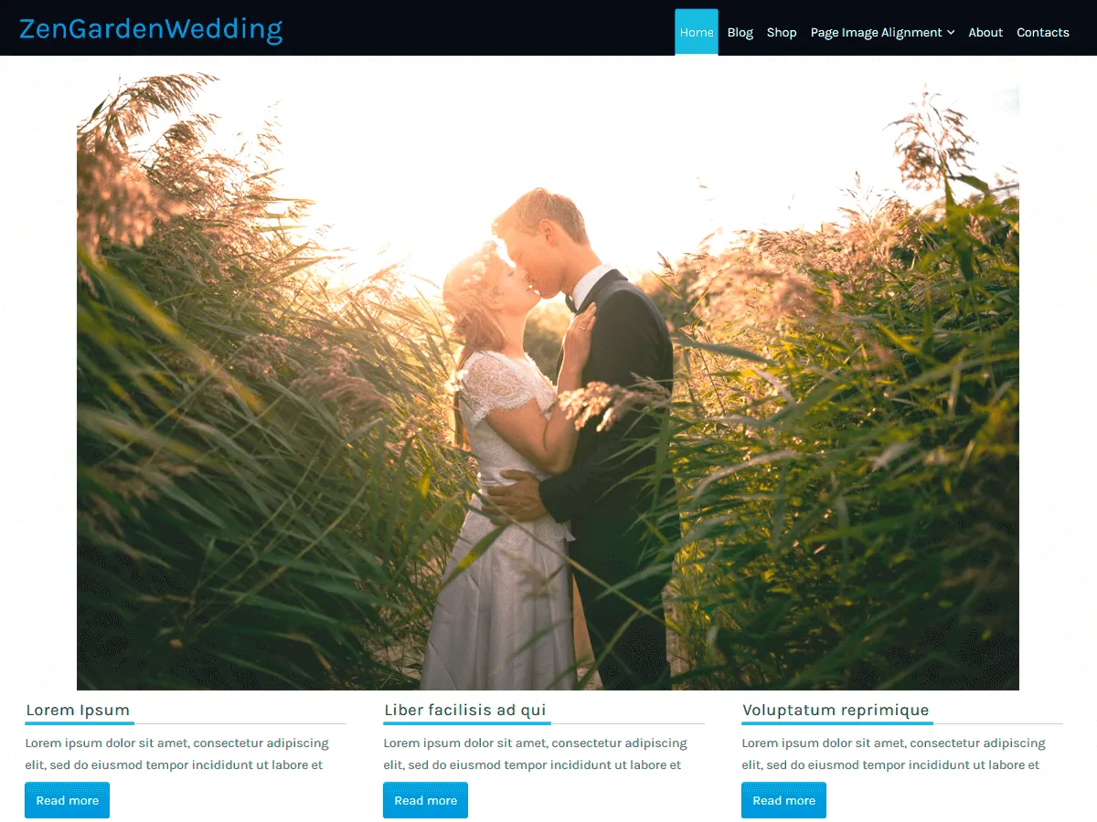 ZenGardenWedding web sitesi teması önizlemesi