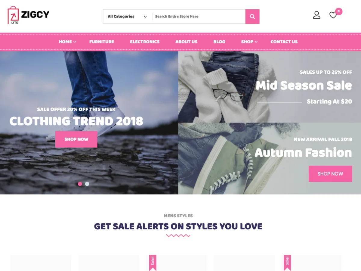 Zigcy Baby web sitesi teması ile bebek ürünleri satan bir e-ticaret sitesi görünümü