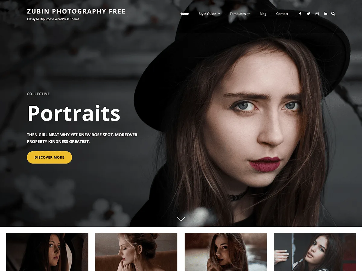Zubin Photography web sitesi teması ile fotoğraf portfolyosu görünümü