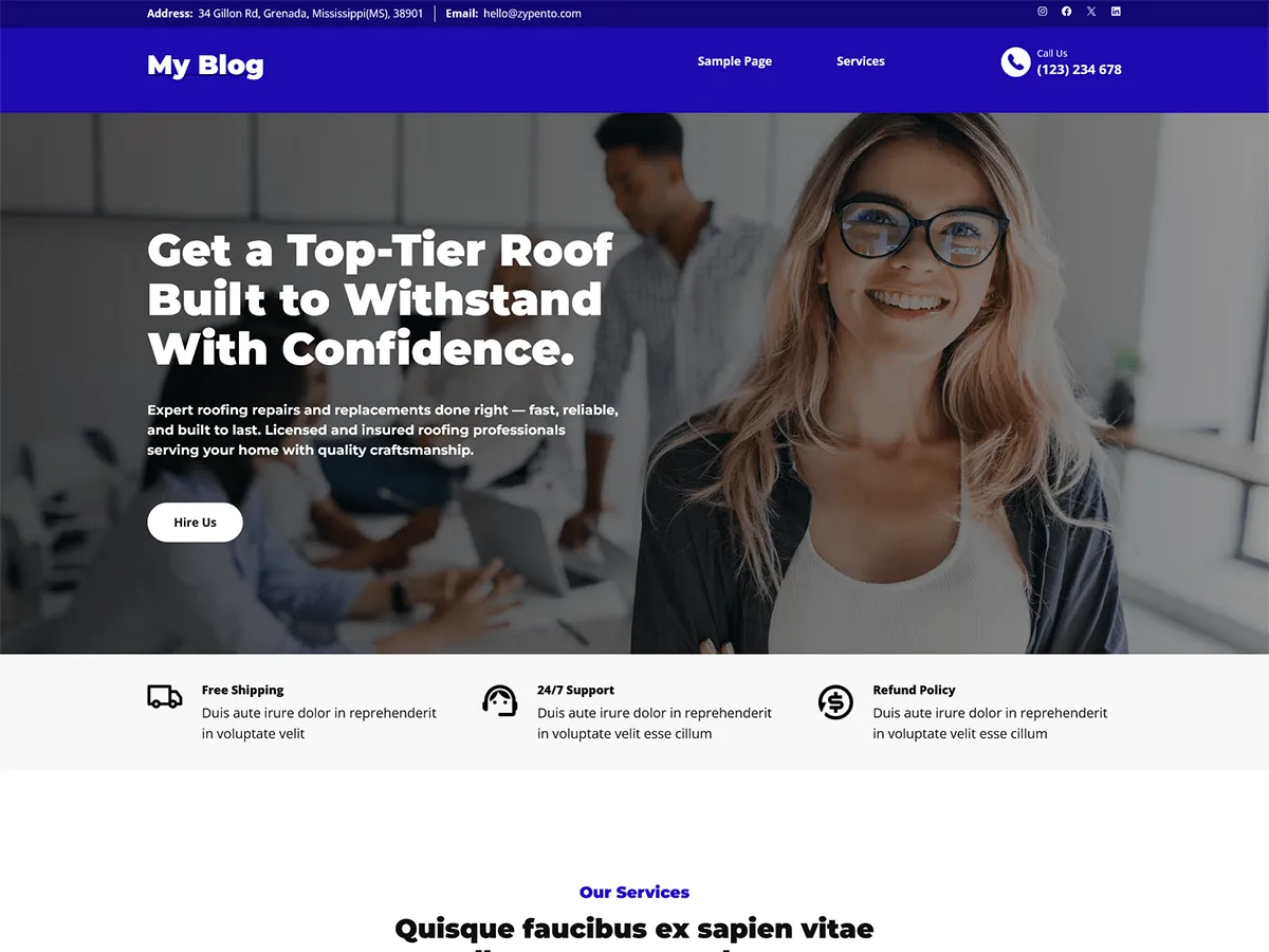 Zypento Business Trove işletme web sitesi teması önizlemesi